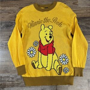 Disney Winnie the Pooh Knit Sweater Small Yellow Graphic Pullover